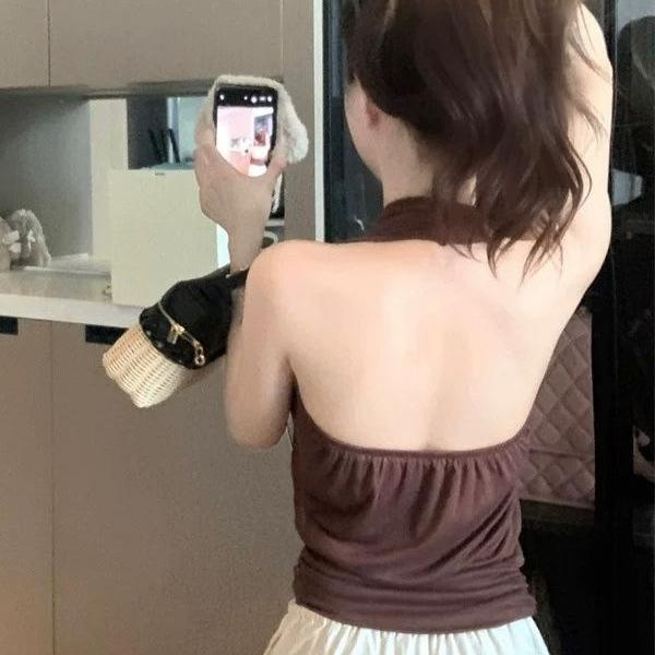 Summer New Spice Girl Style Neck Sling Vest Women's Backless Design Sense Slim Skinny Versatile Top