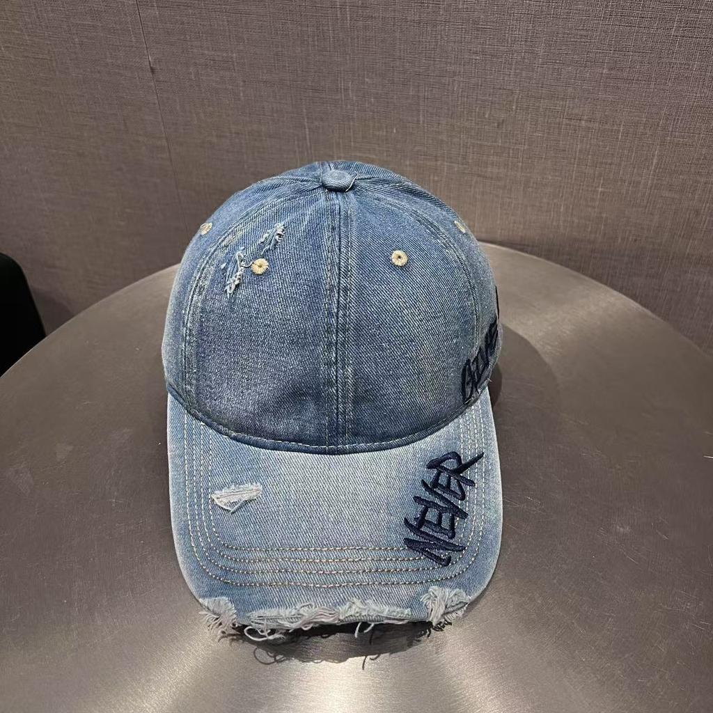 American retro washed old ripped baseball cap women's summer sunshade letter embroidery versatile face cap
