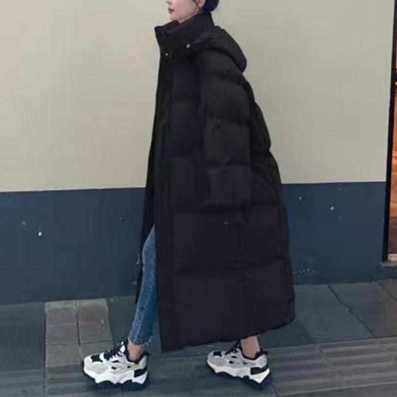 Winter Women Streetwear Thermal Solid Coat Midi Parkas Loose Hoodies Long Sleeve Oversize Young Style All-match Down Jacket