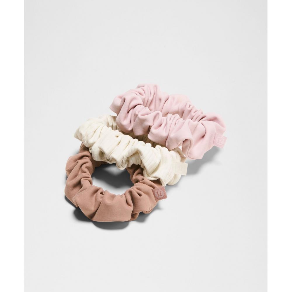 Lululemon Uplifting Scrunchies 3 Pack Ashen Rose Porcelain Pink Light Ivory