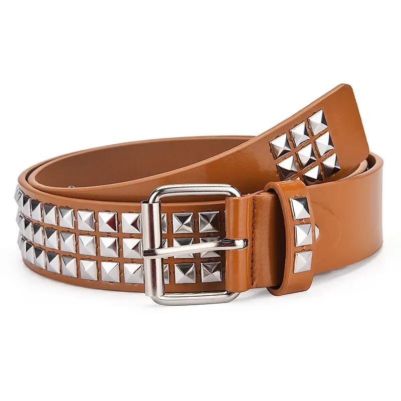 

Fashion New Square Bead Rivet Belt Metal Pyramid Belt Men and Women Punk Hardware Jeans Belt Y2K Belt Designer Belt Women s Belt хакі