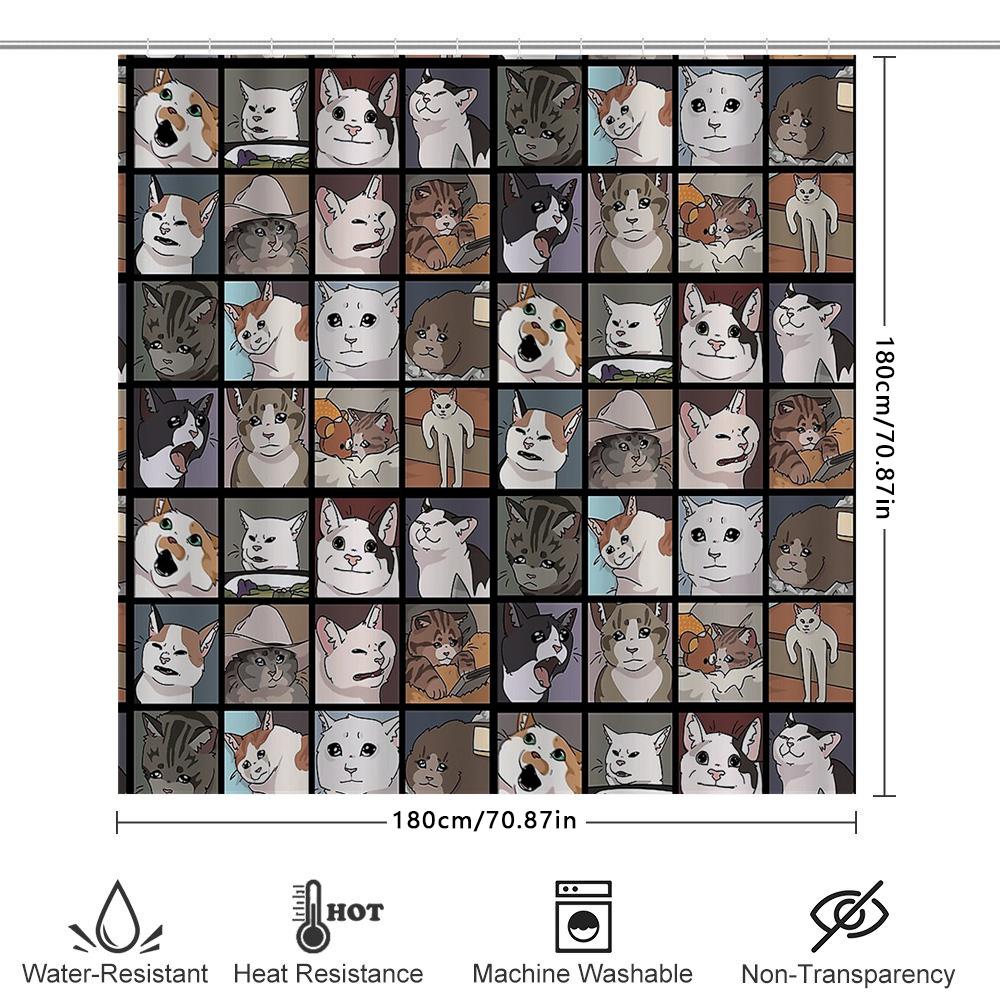 Unframed Cat Memes Shower Curtain Funny Pet Lover Gift Bathroom Decor Washable Waterproof Home Decor Unique Artistic Pattern Nov