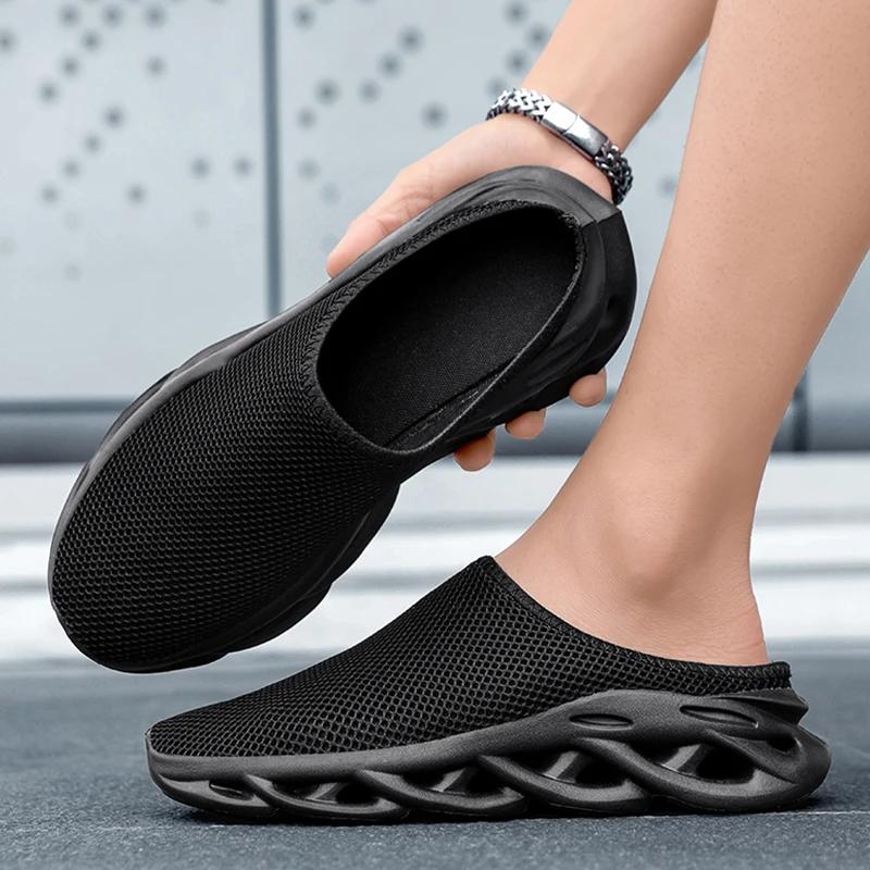 Fashion Lightweight Men's Breathable Half Slippers Comfortable Summer Flat Casual Walking Sneaker Soft Sole Outdoor Zapatillas Hombre