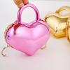 Metallic Heart Shaped Mini Crossbody Bag Glossy Finish Detachable Chain Strap Perfect For Party Wedding Date Night Events