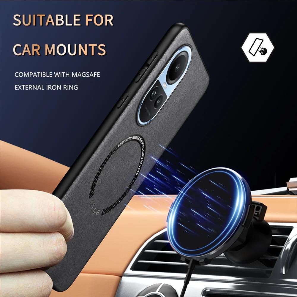 For OPPO Reno 10 10 Pro Fine Hole PU Cow Pattern Leather Outer Magnetic Ring Soft Edge Anti-Drop Anti-Fingerprint Phone Case