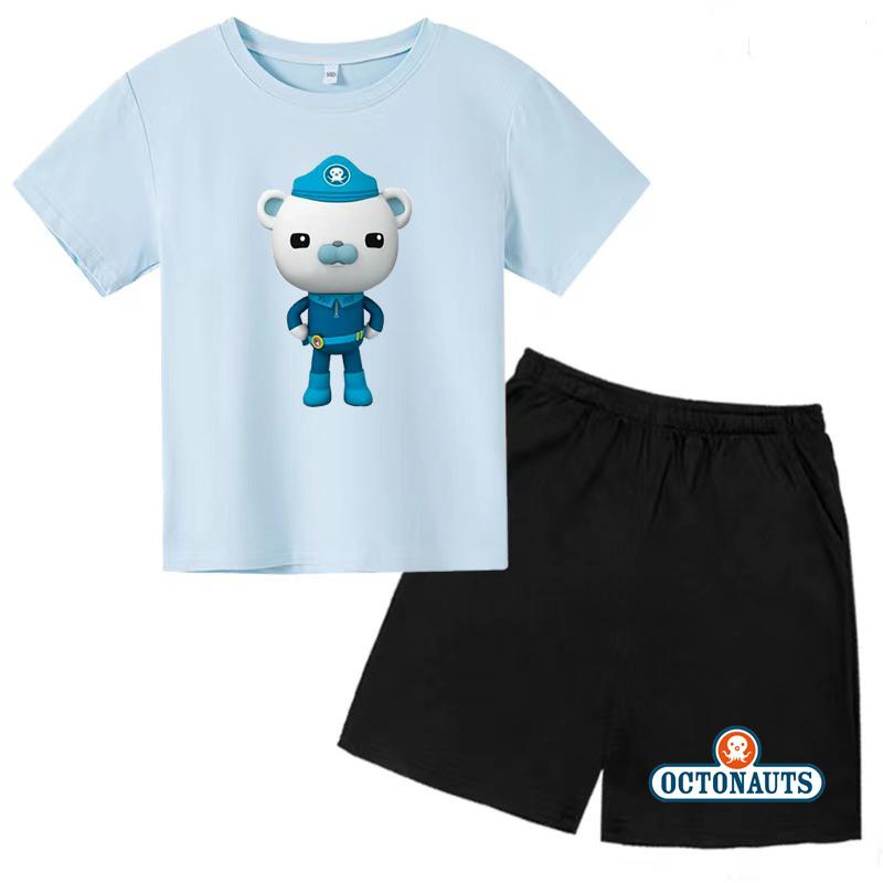 Kids Summer Cartoon Animated Print Set Summer Sports Set T-shirt + Shorts Charming 2-piece Outdoor Wear for Boys and Girls