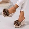 Fashion Summer Women Comfortable Sexy Leopard Bow Soft Wedges Slippers Casual  Beach Shoes New Flower Women's Sandals Size 35-42