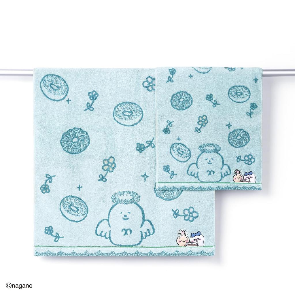 Chiikawa Donut Eating Bath Rabbit Split Face 60 X 120 Cm Towel, Blue, (with Pattern), 41-1413380, Approx.