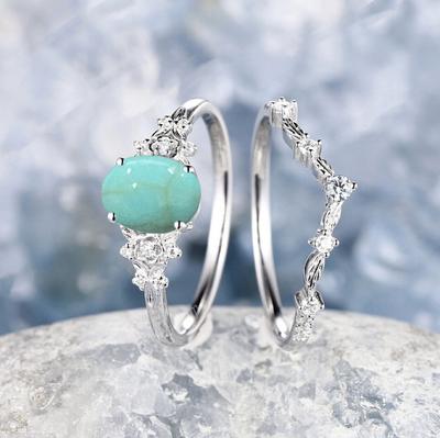Mode Türkis Damen Zweiteiliger Ring Schlichter Modering Damenschmuck
