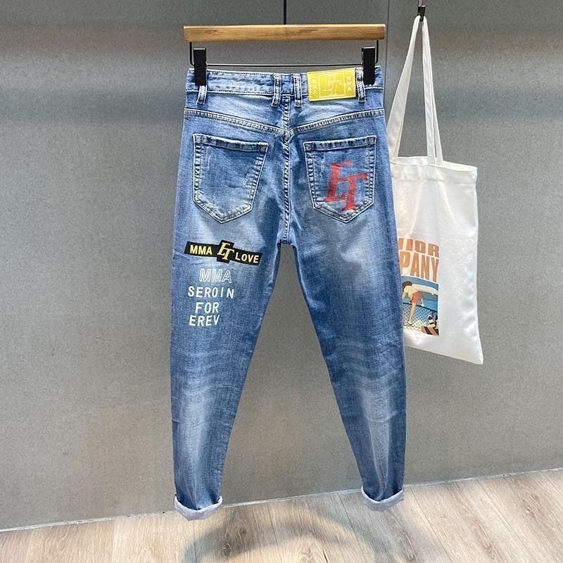 Men Jeans Fashion Street Hip-Hop Jeans Male Punk Style Denim Pants Summer Spring Men Stretchy Slim Fit High Quality Mans Jeans