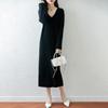 Women Sweater Dress 100% Wool MODERN NEW SAGA V-neck Knit Long Pullover Winter Jumpers Wool Long Dress Female