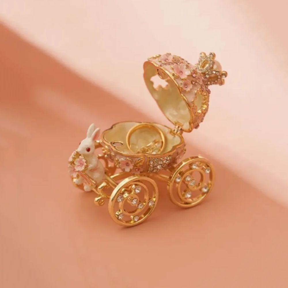Bunny Pumpkin Carriage Crown Ring Holder Mini Size Metal Enamel Jewelry Box  Wedding Proposal Gift