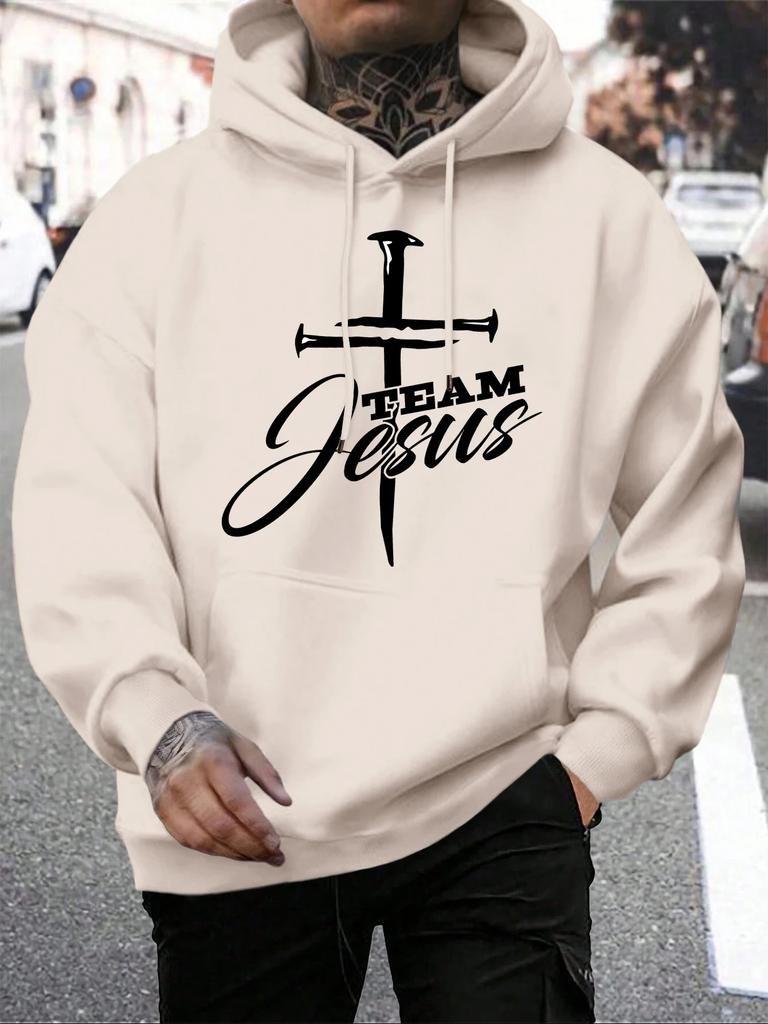 Team Jesus Buchstaben Design Druck Herren Sweatshirt Mode Warm Kapuzenpullover Lässig Tasche Hoodies Herbst Übergröße Streetwear