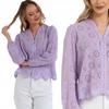 Openwork Women's Shirt with Long Sleeves, Cotton, Loose Fit, MORAJ L VIOLET