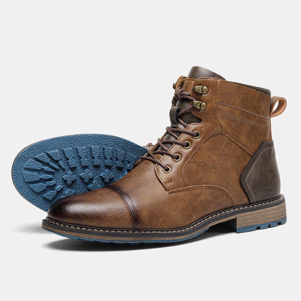 Plus Size Men's High-Top Leather Workwear Ankle Boots - US Size Fashion Martin Boots