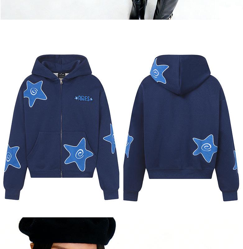 ARES 26 Heavyweight Fleece-Lined Men's Swirl Star Zipper Cardigan Hoodie - Embroidered, 400g Spring Style