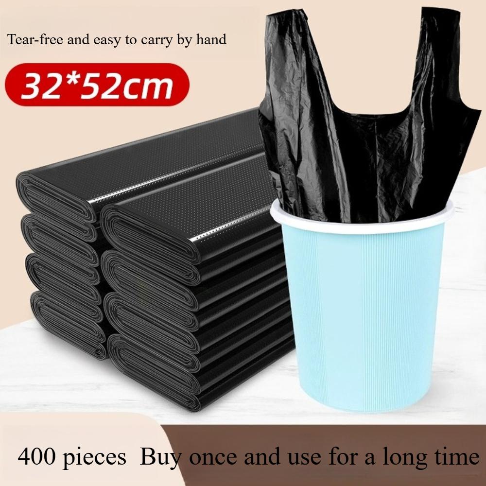 Extra-Thick Vest-Style Garbage Bags | Medium-Large Size Black Trash Bags for Home Kitchen Bathroom | Heavy-Duty Portable Household Waste BagsRQSL-001