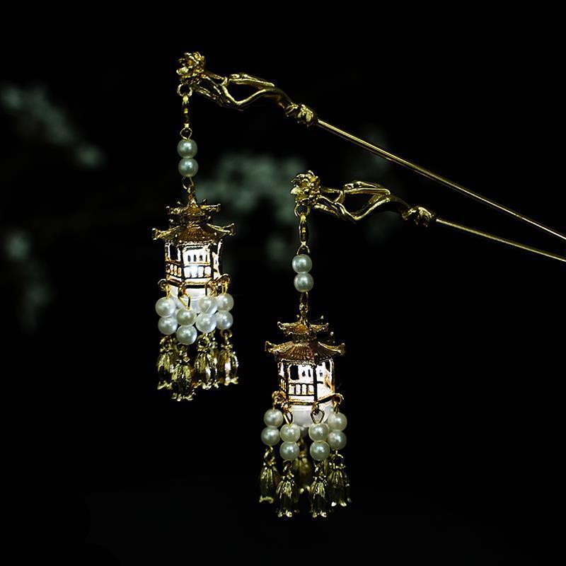 

Фонарь и заколка для волос в старинном стиле - светящийся сплав, дизайн павильона, идеально подходит для повседневного чонсама