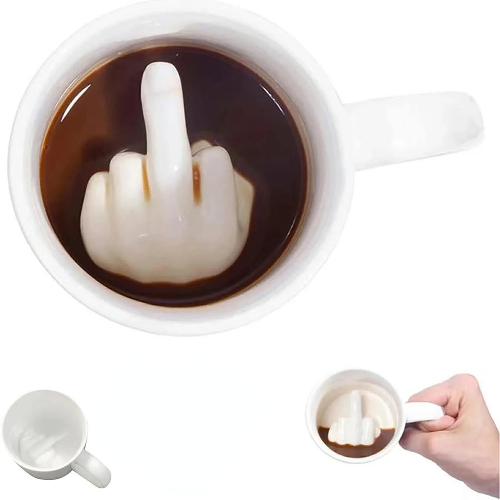 Långfingertass Keramisk Mugg Personlig Långfinger Vit Rolig Kaffe Mjölk Vatten Te Mugg med Handtag för Fest Första April