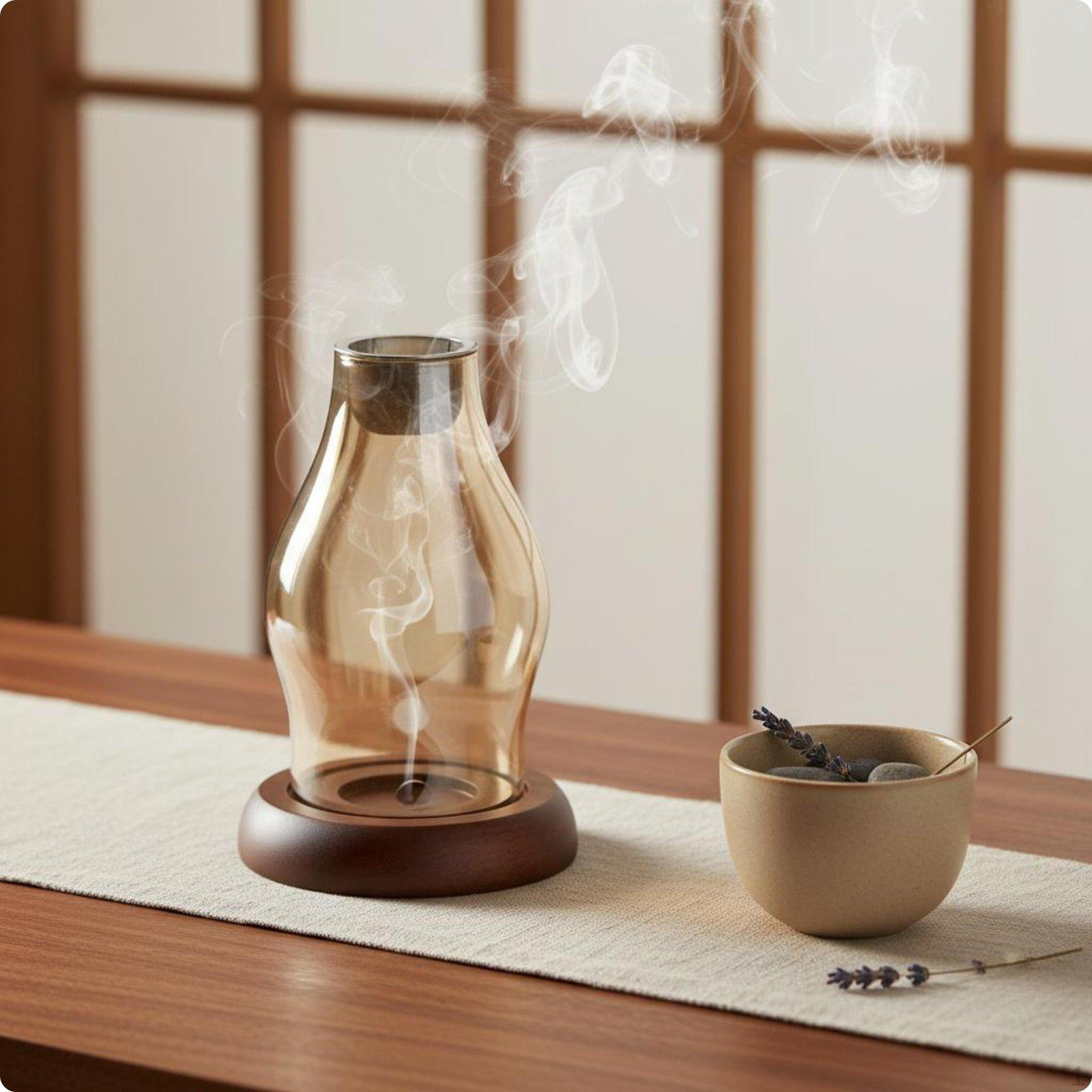 Glass Scent Warmer Chinese Design Lamp Decorative Wood Base Acacia Gold Acacia Wood