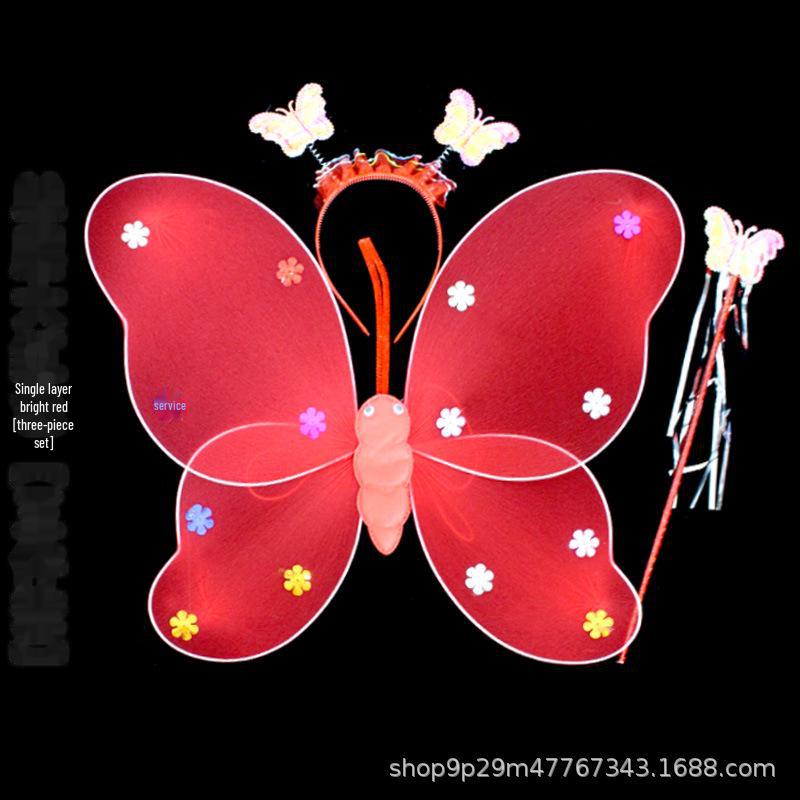 Children's Glow Angel Costume: Girl's Gauze Skirt with Flashing Wings and 20-Light Butterfly Design, 3-Piece Set.