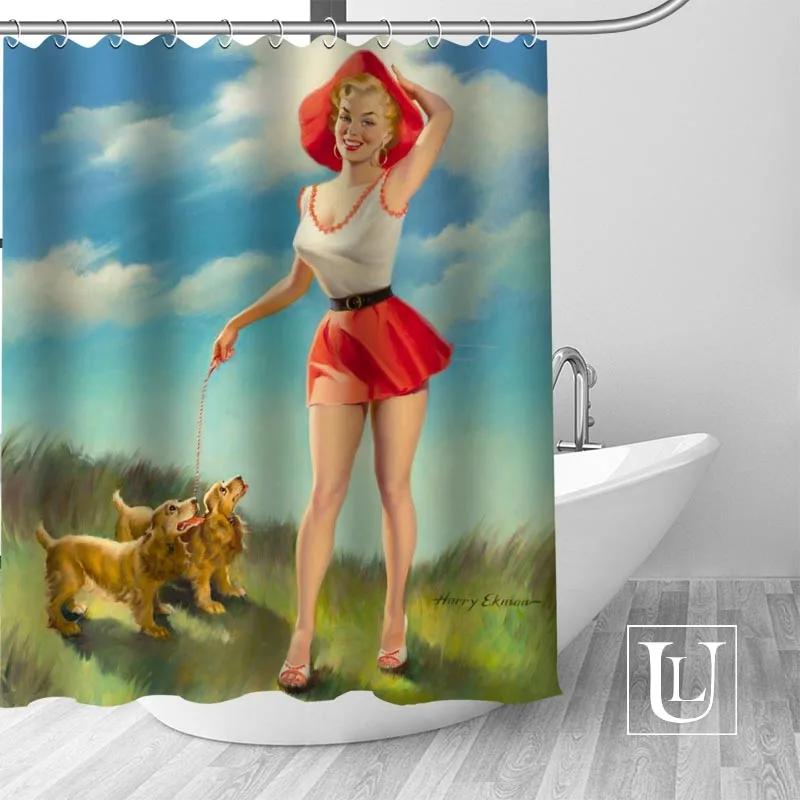 Big Sale New Custom pin up girl Modern Shower Curtain with Hooks bathroom Waterproof Polyester Fabric