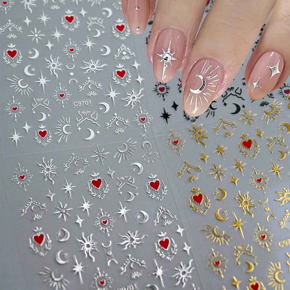 1pcs 3D Bronzing Gold Love Nail Art Stickers Holographic Stars Sun Starlight DIY Nail Decals Manicure Decoration