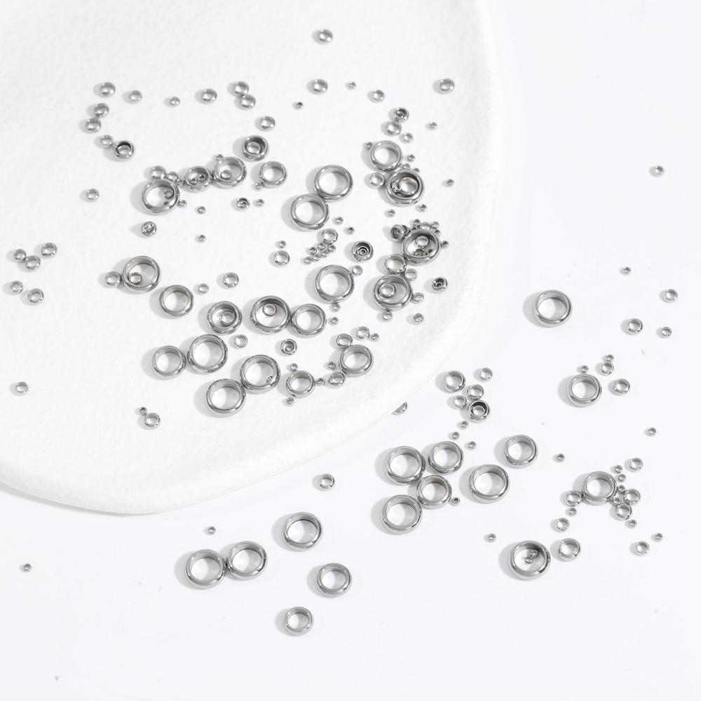 100pcs/bag Big Hole Charm Beads Flat Round Loose Beads Stainless Steel Spacer Beads for DIY Jewelry Bracelets Making Findings