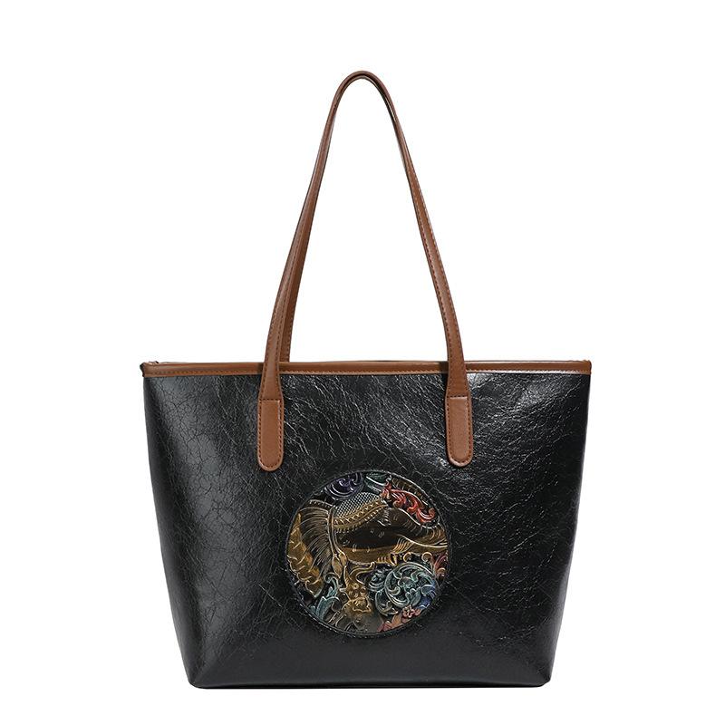 Сумка - Сумка-тоут в этническом стиле - Ретро большая вместительная сумка через плечо для commuters чёрный