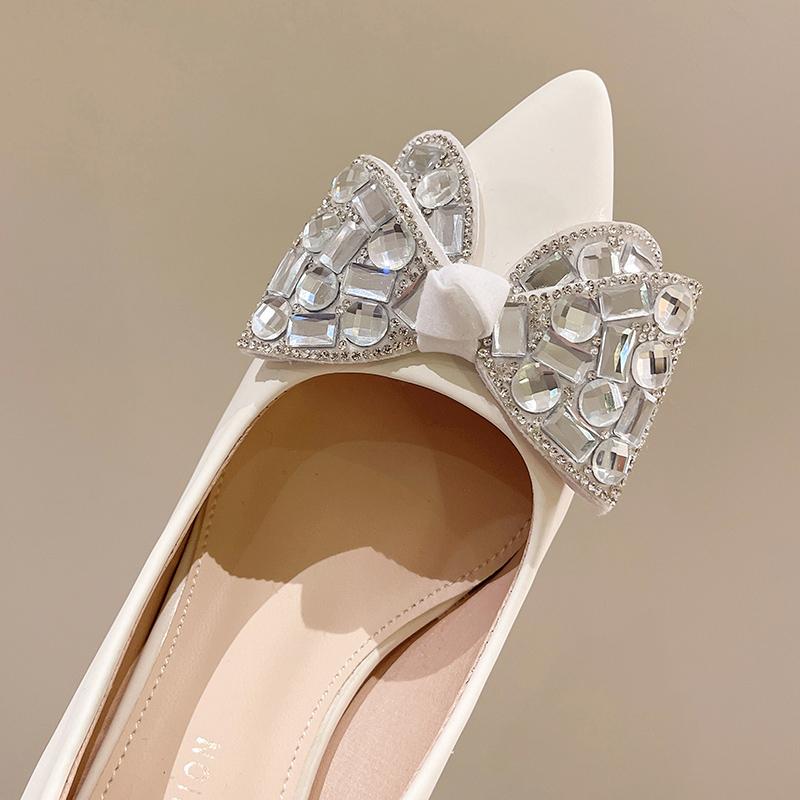 Lucyever Luxury Rhinestone High Heels Pumps Women Fashion Bowknot Party Wedding Shoes Woman Sexy Pointed Toe Stiletto Pumps Lady