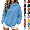 Women's Casual Color Hooded Flannel Top with Pockets, Long Sleeve Fall Winter Pullover