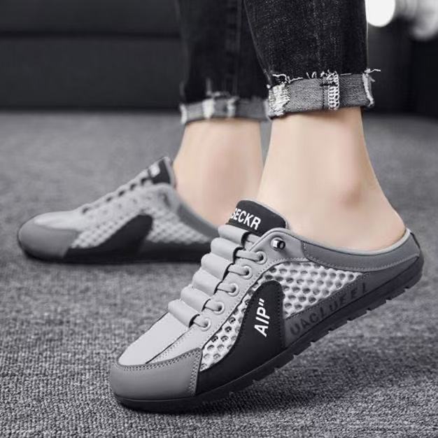 Men's Slippers Summer 2025 New Sandals Breathable Mesh Casual Shoes Lazy One Pedal Backless Topless Slippers