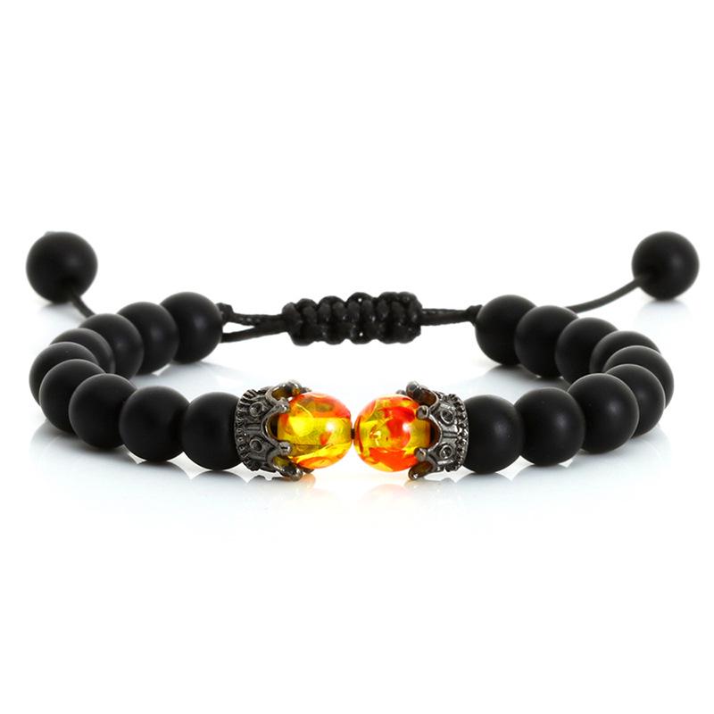 Men's Retro Volcanic Rock & Tiger Eye Crown Beaded Bracelet