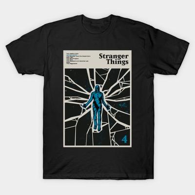 Asian Size Men Black Print T-shirt Stranger Things Season 4 Poster Art No-Cut Heat Transfer Print Cotton Tshirt