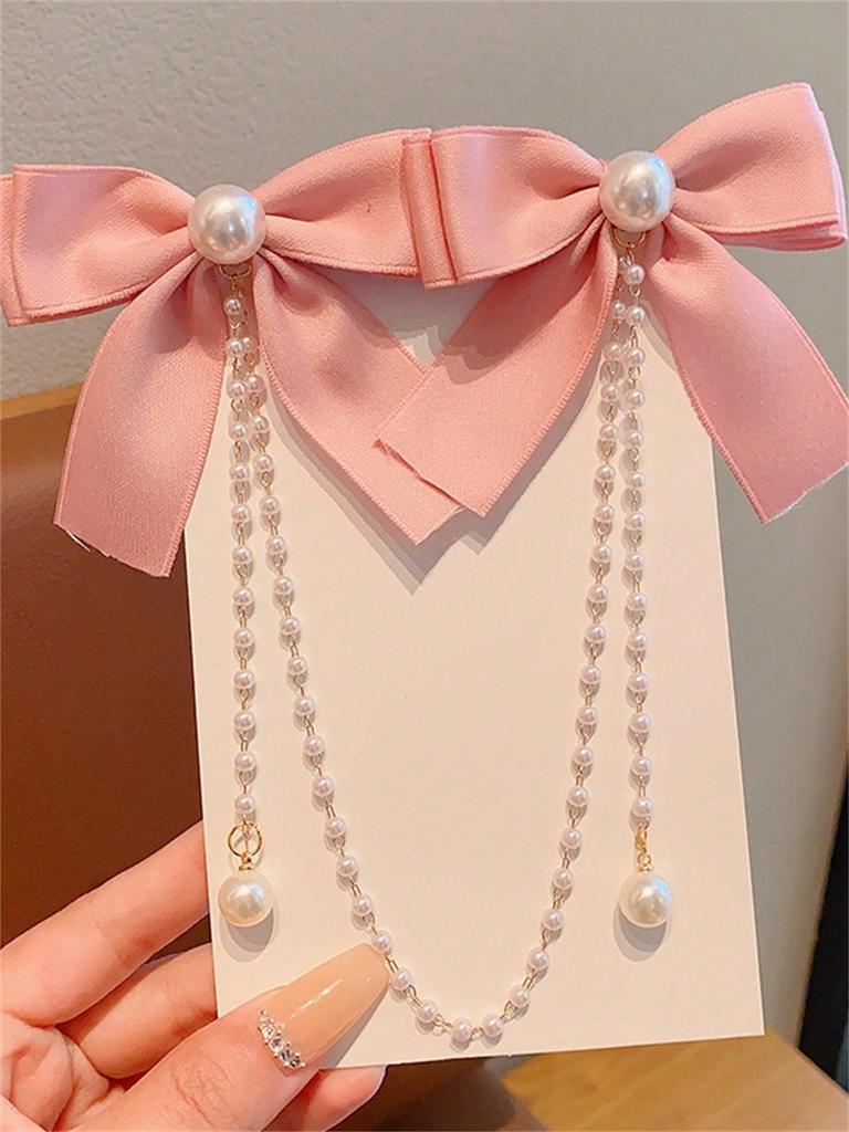 2 Haarnadeln Damen Perlenkette Rosa doppelseitige Haarnadel mit Schleifenfransen