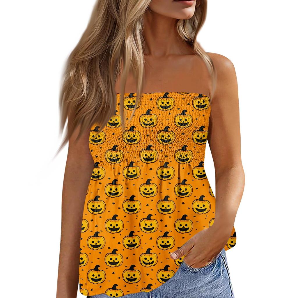 Tube Tops For Women,Cute Sexy Off Shoulder  Print Sleeveless T-Shirt