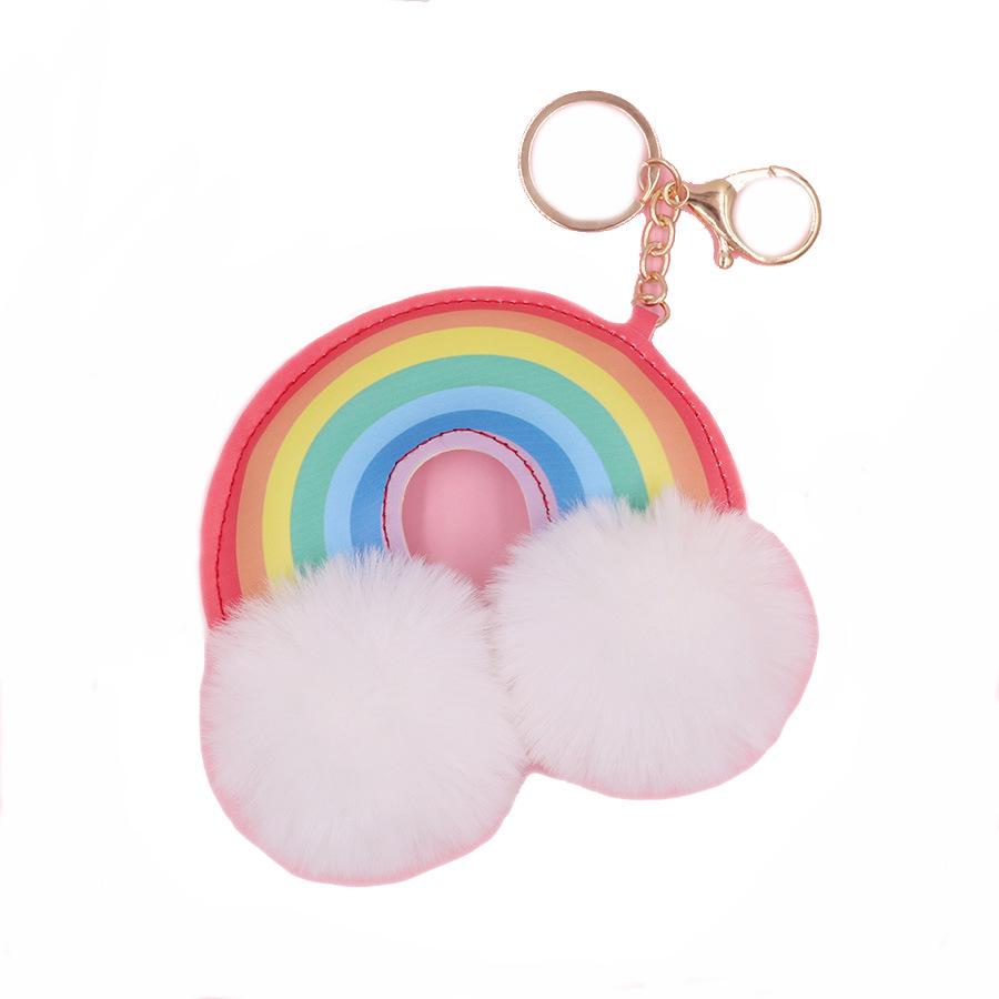 Siebenfarbiger Regenbogen Plüsch Schlüsselanhänger - Leder Pelzkugel für Taschen, Rucksäcke & Gepäck