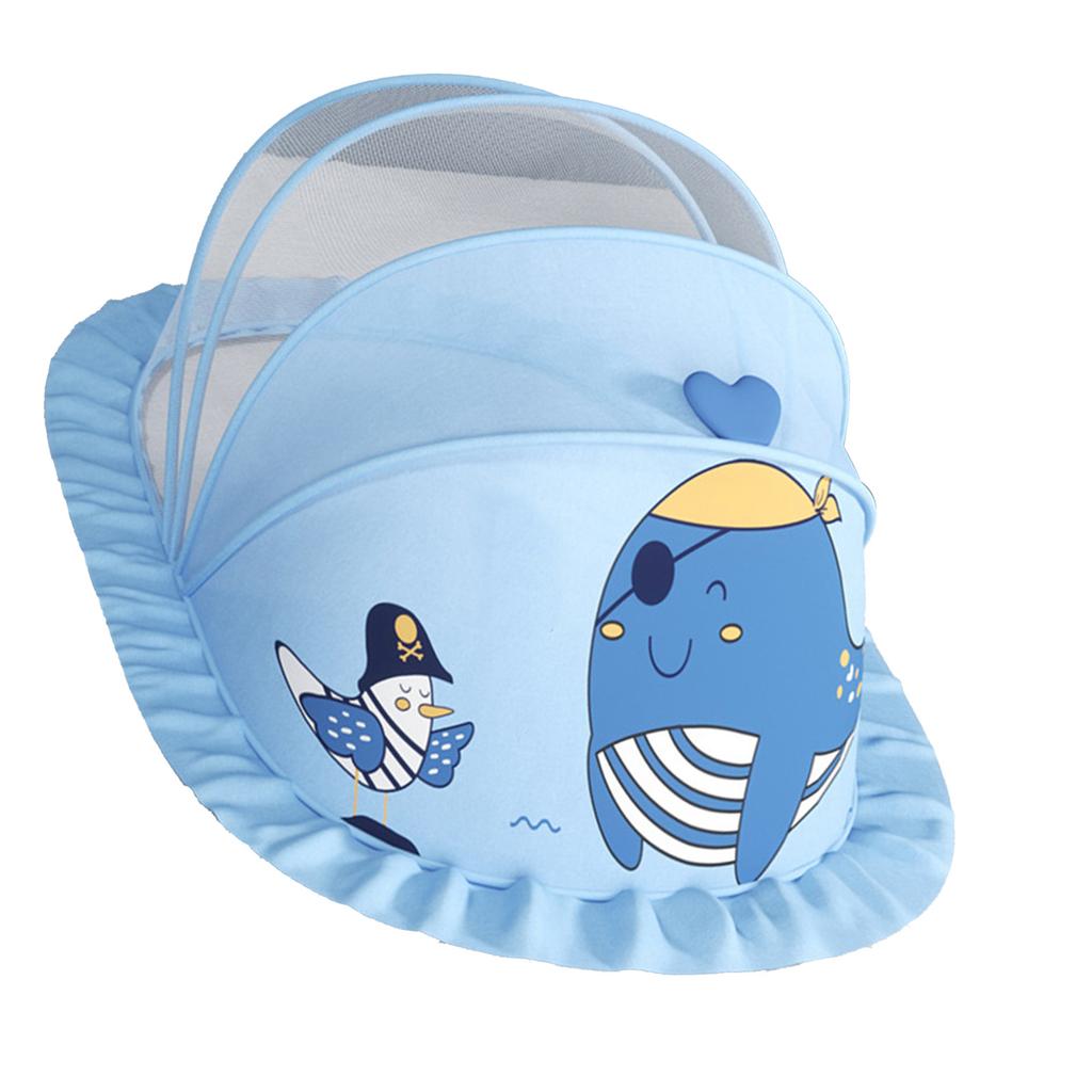 Baby Fly Net Tent Portable Bottomless Breathable Folding Net Bed Tent for Kids Sleeping Blue