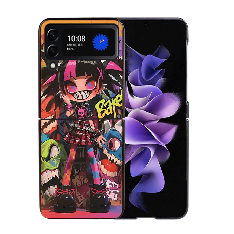 Graffiti Art Colorful Princess Girl Phone Case For Samsung Z Flip 7 6 5G Galaxy Z Flip4 Z Flip5 Z Flip3 Coque Black Hard PC Shel