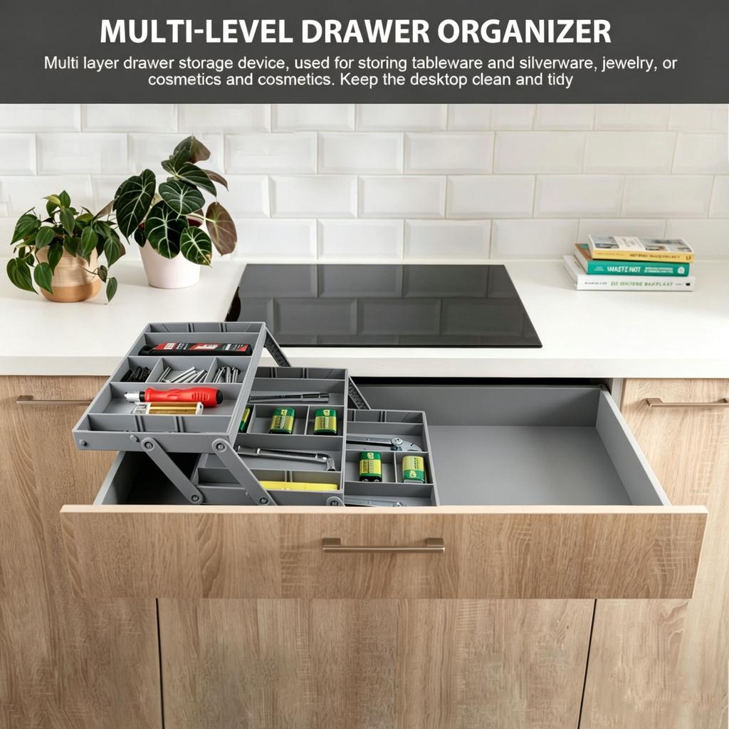 Expandable 2-Tier Drawer Organizer Multi-Compartment Storage Box with Dividers for Kitchen Makeup Office Bathroom Space-Saving