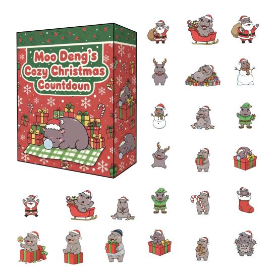 Moo Deng's Christmas Countdown Calendar 24 Days Acrylic Advent Box with Surprise Ornaments Festive Home