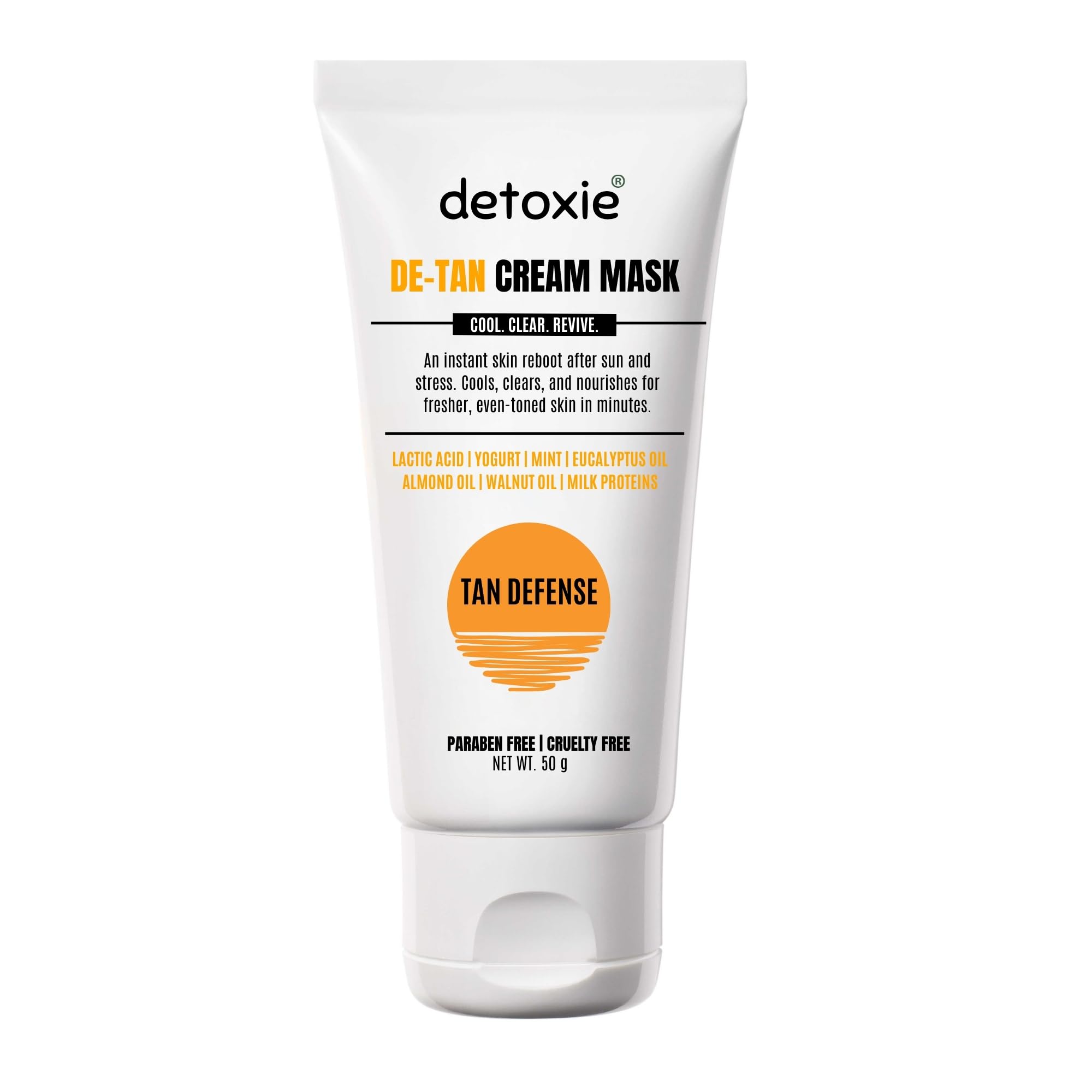 Детокс-крем-маска для удаления загара Detoxie, 50 г, Охлаждающая маска для лица с молочной кислотой, Натуральные масла для ровного тона кожи, Без парабенов