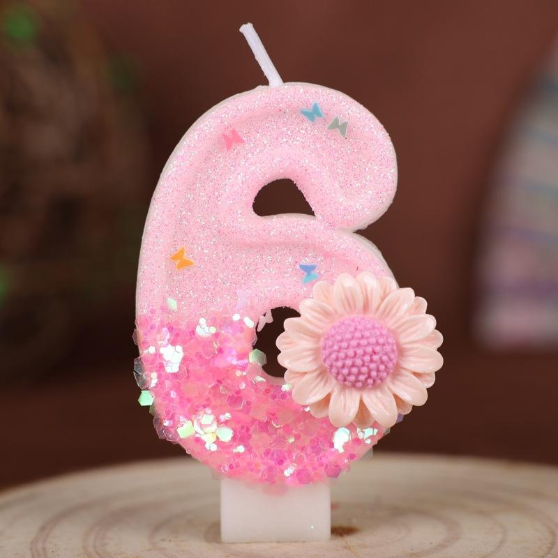 Creative Pink Flowers Birthday Numbers Candles Party Supplies Cake Decoration Sunflowers