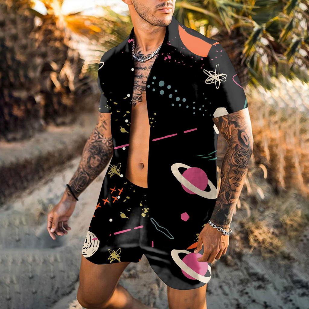 Men's Flower Shirt Hawaiian Sets Casual Button Down Short Sleeve Shirt