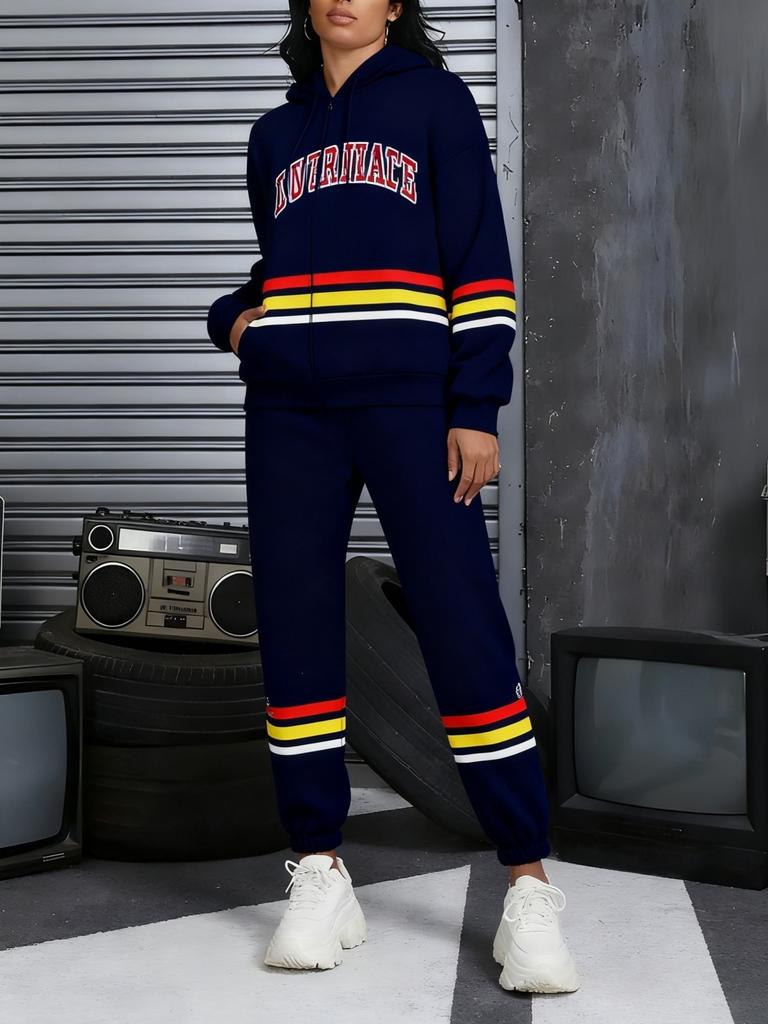 Spring and Autumn New Women's Casual Fashion Zipper Hooded Sweater Sweatpants Set Lightweight and Comfortable
