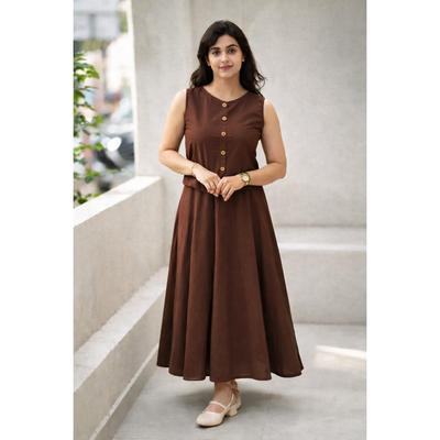 Brown Cotton Top Kurti  Cord Set Indian Women Designer Ethnic Kurta Skirt Dress
