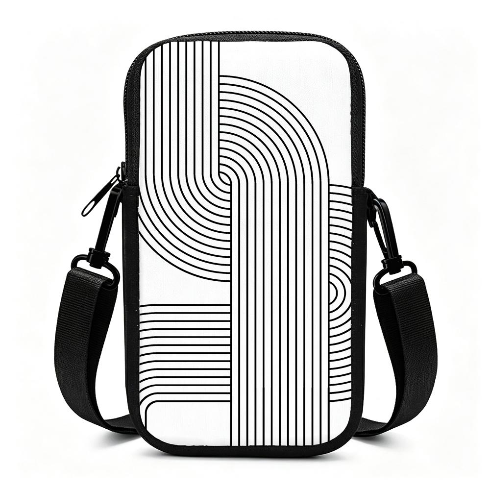 Modern Boho Geometric Line Crossbody Phone Bag, Adjustable Removable Strap Zipper Small Shoulder Purse for Women Daily Office Travel