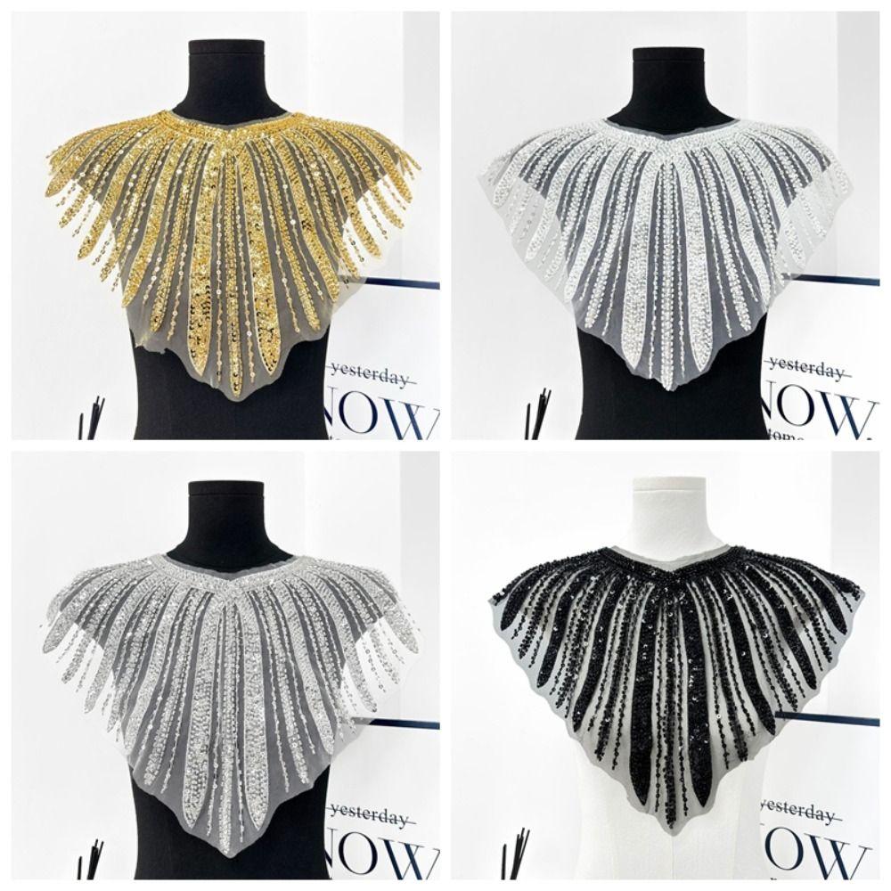 Fashion Polyester Beaded Applique Sew On DIY Neckline Patch Shining Lace Tassel Collar Appliques Apparel Decoration