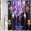 4 Adet Lüks Noel Noel Topları Mor Yıldız Duş Perdesi Setleri Banyo için Kaymaz Banyo Halıları Kapak Tuvalet Kapağı Banyo Paspas