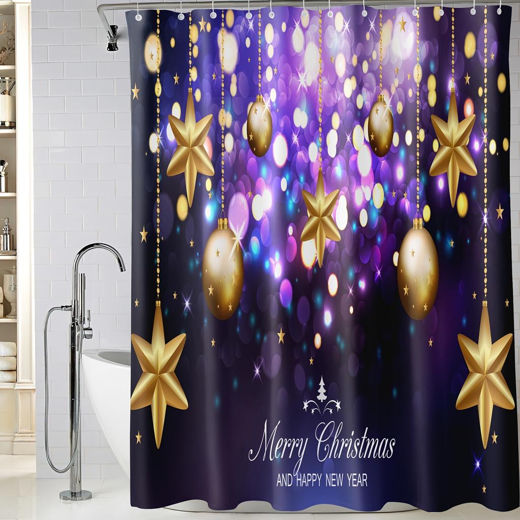 4 Adet Lüks Noel Noel Topları Mor Yıldız Duş Perdesi Setleri Banyo için Kaymaz Banyo Halıları Kapak Tuvalet Kapağı Banyo Paspas